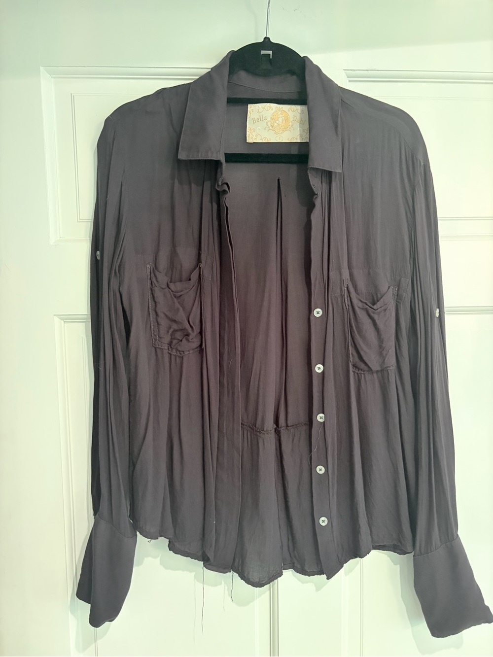 Bella Dahl Black Draped Utility Button-Down Shirt S